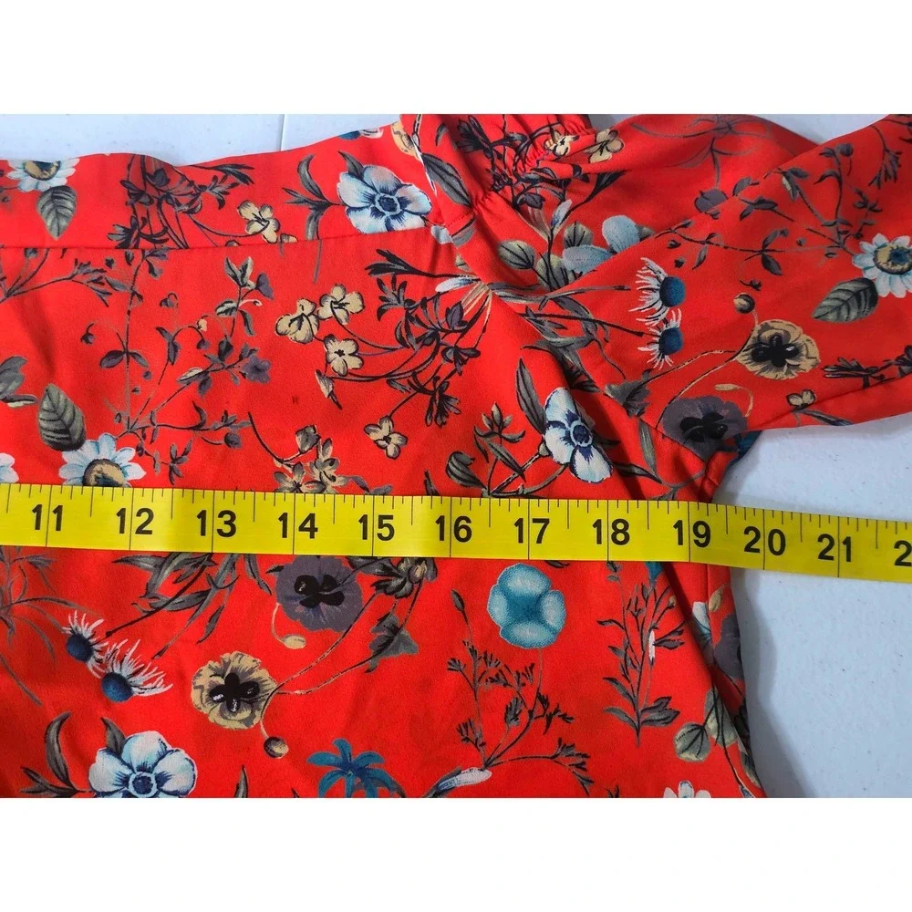 143 Story By Line Up Women Red Floral Off Shoulder Blouse 3/4 Bell Sleeve Sz M
